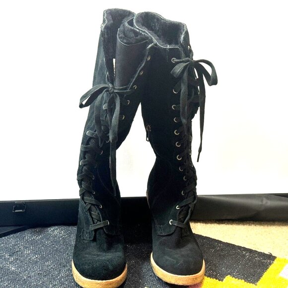 UGG Tall Suede Lace-Up Heeled Boot, Black US 9.5/EU 40.5/UK 8 - Picture 5 of 9